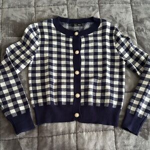 Navy and White Checkered Women's Sweater